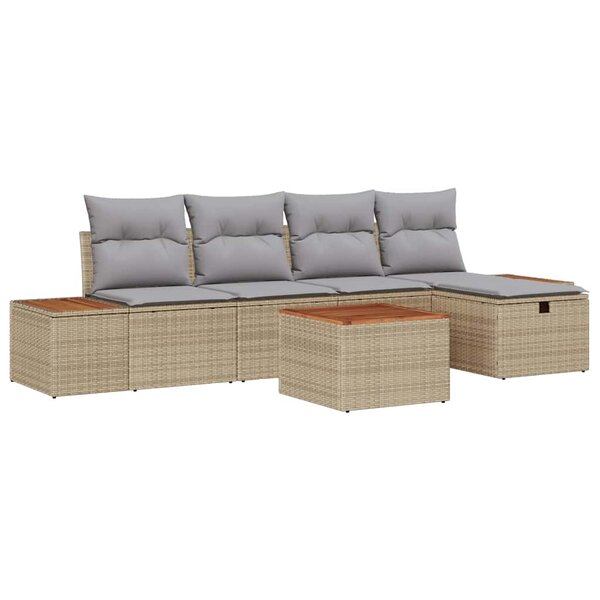 vidaXL Ensemble de canapé de jardin 6 Pièces Beige Poly rotin
