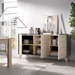 Salle à manger complète avec enfilade + vitrine + table - Décor graphite et chêne - NESS