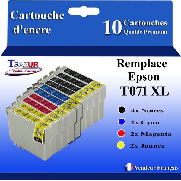T3AZUR- 10x Cartouches Compatibles avec Epson T0711 remplace Epson Stylus Office B40W BX300F BX310FN BX3450F BX600FW BX610FW