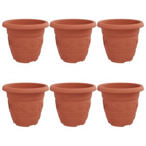 vidaXL Pot à fleurs rond 6 Pièces Rouge brique Ø 26 x 21 5 cm Plastique
