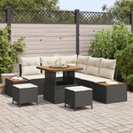 Ensemble de Canapé de Jardin de 8 pièces avec Coussins Noir Poly Rattan Acacia