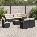 vidaXL Salon de jardin 9 Pièces avec coussins noir résine tressée