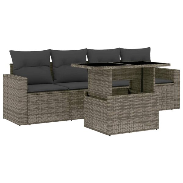 vidaXL Salon de jardin 5 Pièces avec coussins gris résine tressée
