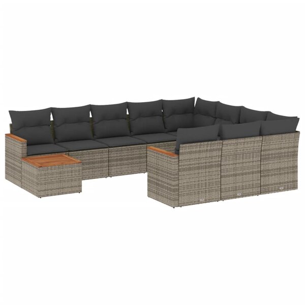vidaXL Salon de jardin 11 Pièces avec coussins gris résine tressée
