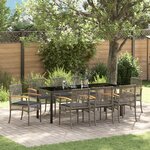 vidaXL Ensemble de Salle à Manger de Jardin 9 Pièces avec Coussins Gris Rattan PE