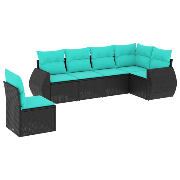 vidaXL Salon de jardin 6 Pièces avec coussins noir résine tressée