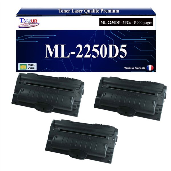 T3AZUR - 3x Toners compatibles avec Samsung ML-2250D5 ML2250D5 pour Samsung ML-2250 ML-2251N ML-2251NP ML-2251W ML-2252W