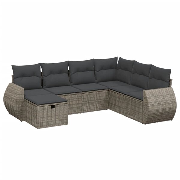 vidaXL Salon de jardin avec coussins 7 Pièces gris résine tressée