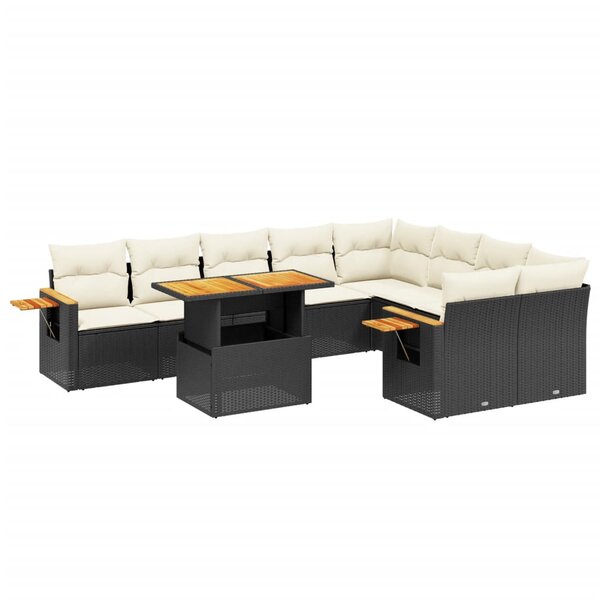 vidaXL Salon de jardin 10 Pièces avec coussins noir résine tressée