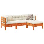 vidaXL Salon de jardin 4 Pièces avec coussins cire marron bois pin massif