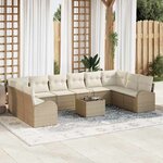 vidaXL Ensemble de canapé de jardin 11 Pièces Beige Poly rotin
