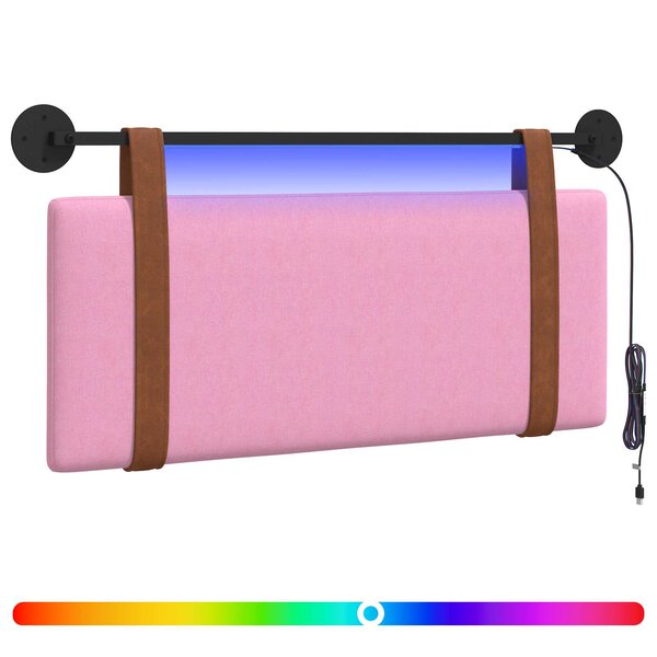vidaXL Tête de lit suspendue Avec lumière LED Rose PU antique
