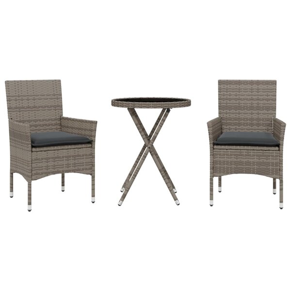 vidaXL Ensemble de bistro avec coussins 3 Pièces gris rotin et verre