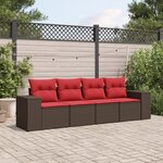 vidaXL Salon de jardin 4 Pièces avec coussins marron résine tressée