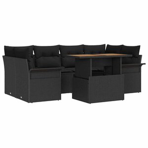 vidaXL Ensemble de canapé de jardin 7 Pièces Noir Poly rotin
