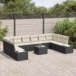 vidaXL Ensemble de canapé de jardin 11 Pièces Noir et Crème Poly Rattan