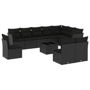 vidaXL Salon de jardin 11 Pièces avec coussins noir résine tressée