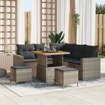 Ensemble de canapé de jardin de 8 pièces avec coussins gris en poly rotin acacia