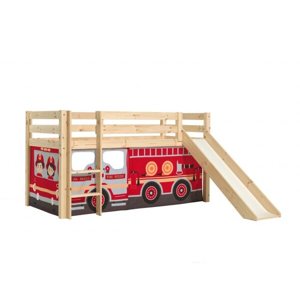 PINO Lit Compact avec Toboggan Pin Massif Nature Pompiers