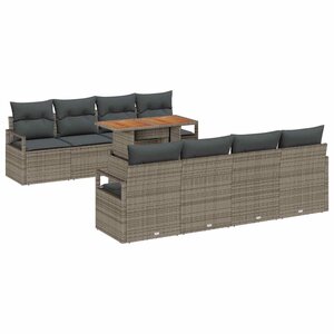vidaXL Ensemble de canapé de jardin avec coussin 9 Pièces Gris et marron