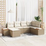 Set de canapé de jardin 6 pièces avec coussins Beige Rattan Poly Acacia