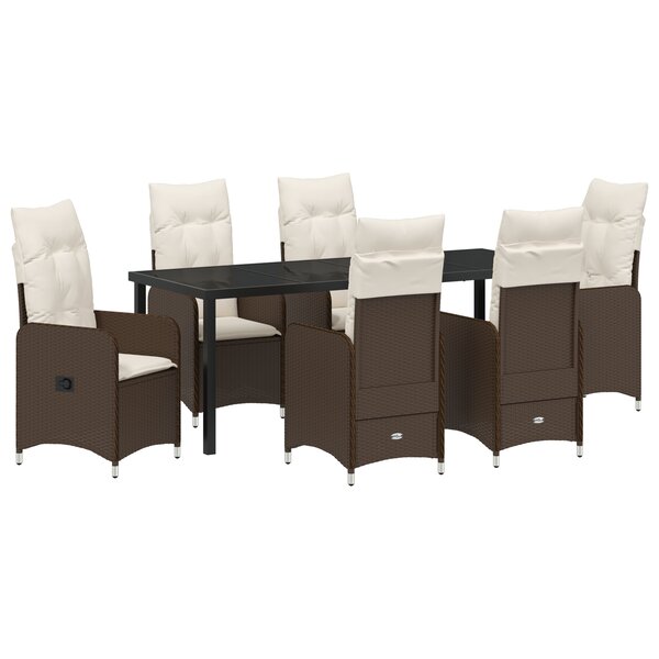 vidaXL Ensemble de salle à manger de jardin 7 pièces avec coussins en poly rotin marron