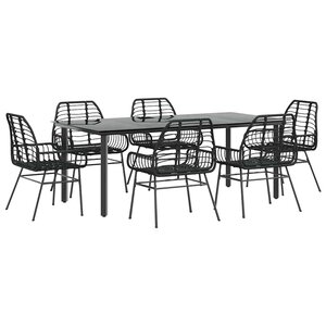 vidaXL Ensemble à manger de jardin 7Pièces noir poly rotin verre