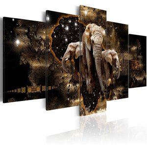 Tableau - brown elephants (5 parts) wide l x h en cm 100x50
