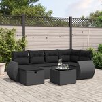 vidaXL Salon de jardin 7 Pièces avec coussins noir résine tressée