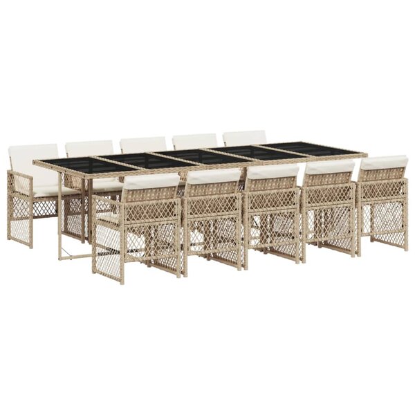 vidaXL Ensemble à manger de jardin et coussins 11 Pièces beige poly rotin