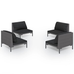 vidaXL Salon de jardin 4 Pièces avec coussins Résine tressée Gris foncé
