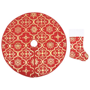 vidaXL Jupe de sapin de Noël de luxe avec chaussette tissu rouge 150 cm