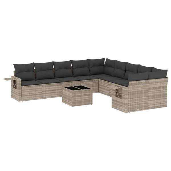 vidaXL Salon de jardin 11 Pièces avec coussins gris clair résine tressée