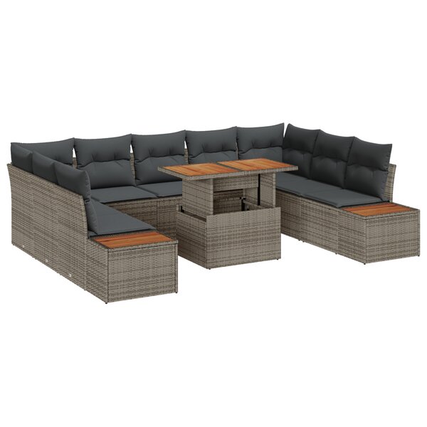 vidaXL Ensemble de Canapés de Jardin 6 Pièces avec Coussins Gris Poly Rattan