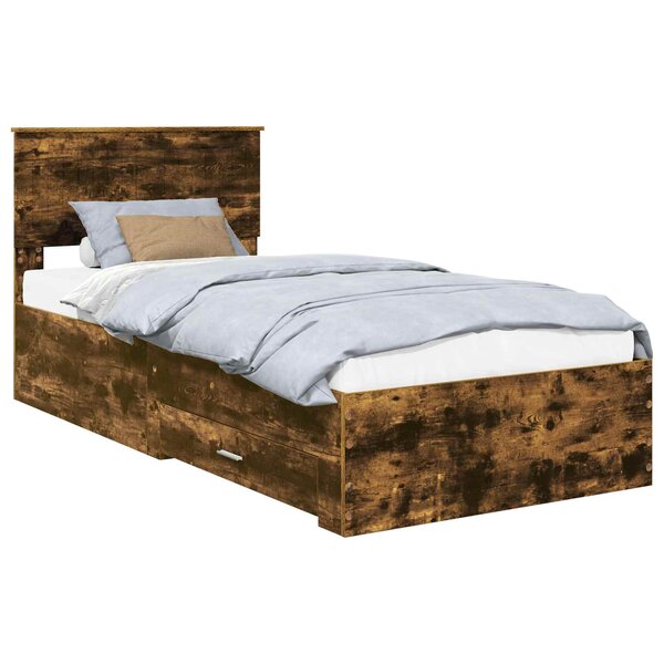 vidaXL Cadre de lit Chêne fumé 90 x 200 cm Bois d'ingénierie