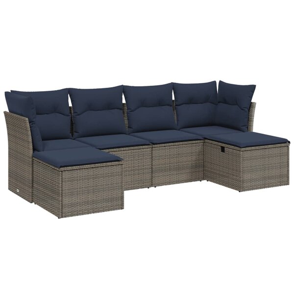 vidaXL Salon de jardin 6 Pièces avec coussins gris résine tressée