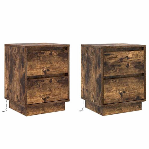 vidaXL Cabinet de chevet avec 2 Pièces Chêne fumé 39 x 34.5 x 50 cm