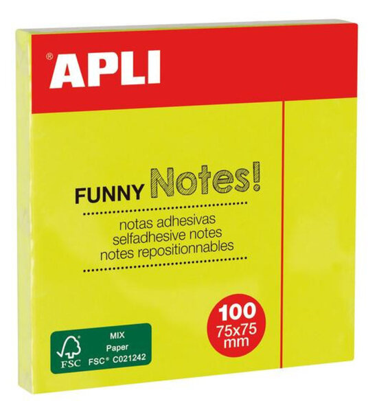 Notes adhésives 7 5x7 5 cm Bloc 100 feuilles Jaune fluo