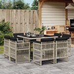 vidaXL Ensemble à manger de jardin et coussins 9 Pièces gris clair rotin