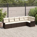 vidaXL Ensemble de Canapés de Jardin 6 Pièces avec Coussins Marron Rattan Poly