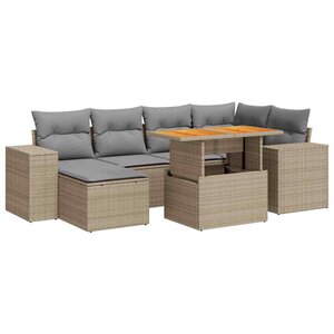 vidaXL Salon de jardin avec coussins 7 Pièces beige résine tressée