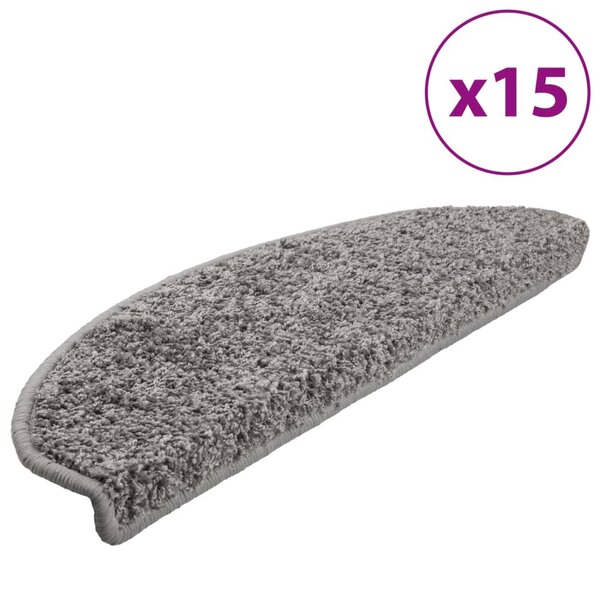 vidaXL Tapis d'escalier 15 pièces 65 x 21 x 4 cm Gris Demi-rond Grand