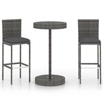 vidaXL Ensemble de bar de jardin 3 Pièces et coussins Résine tressée Gris
