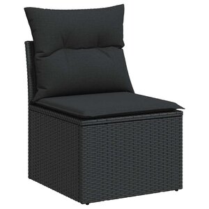 vidaXL Canapé de jardin sans accoudoirs avec coussins en polyrotin noir