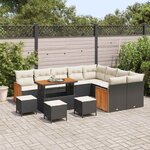 vidaXL Ensemble de canapé de jardin avec coussin 13 Pièces Noir et Crème