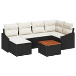 vidaXL Ensemble de canapé de jardin avec coussin 7 Pièces Noir Poly rotin