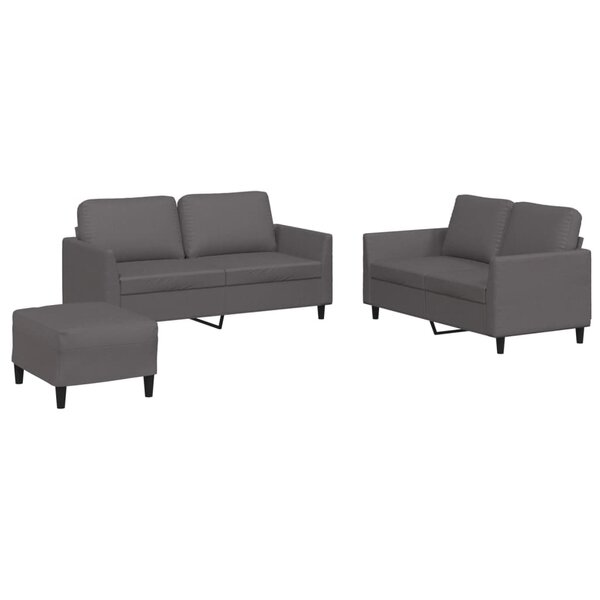 vidaXL Ensemble de canapés 3 Pièces avec coussins Gris Similicuir