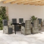 vidaXL Set de salle à manger de jardin 7 pièces avec coussins Rattan Poly Gris