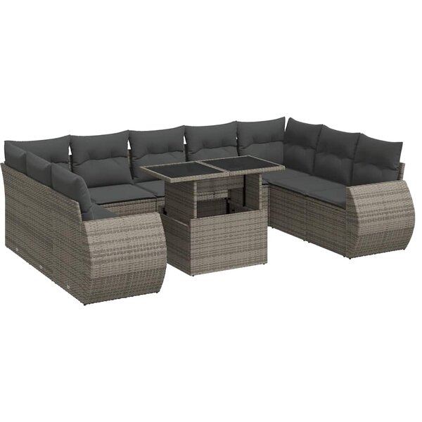 vidaXL Salon de jardin avec coussins 10 Pièces gris résine tressée