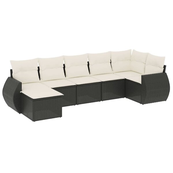 vidaXL Salon de jardin 7 Pièces avec coussins noir résine tressée